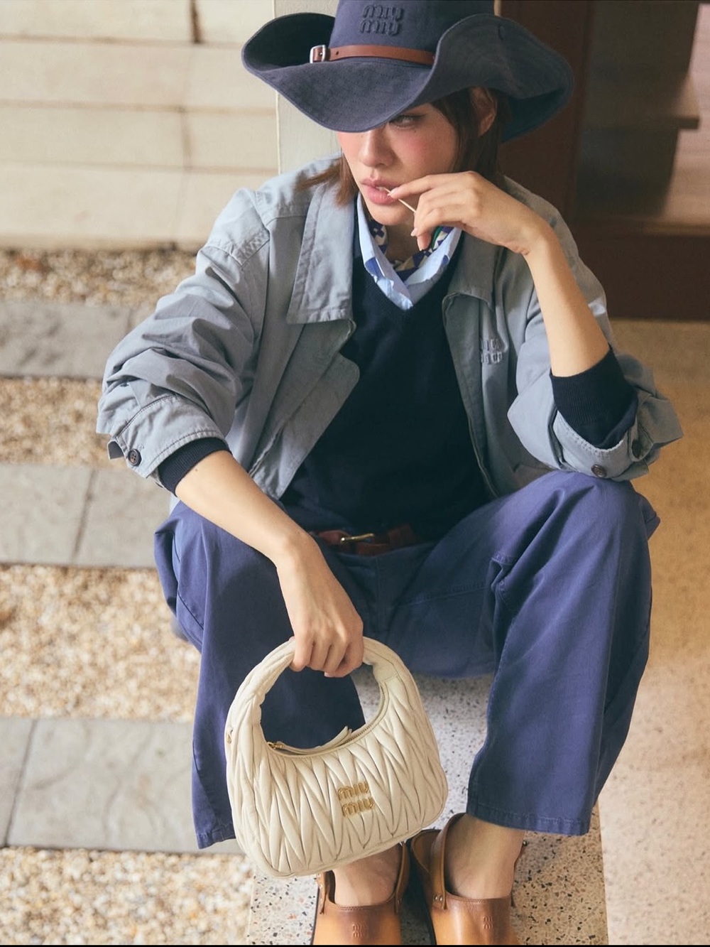 Mini Wander Dumpling Matelassé Nappa Hobo Bag in White - Picture 3 of 16